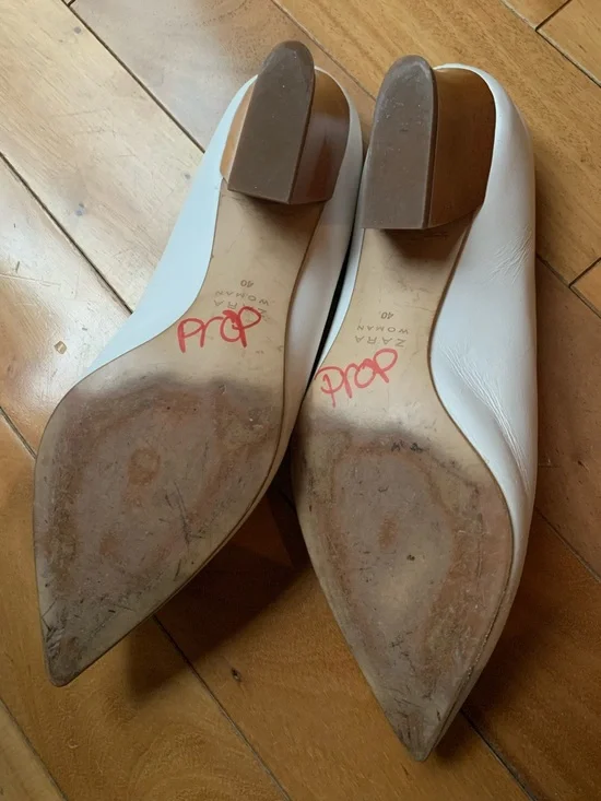 ZARA Pointy V-Neck Leather Block Heel Mules Minimalist - Picture 5 of 12